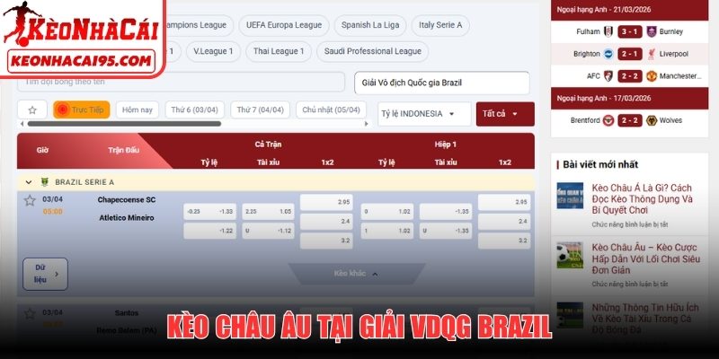 Kèo châu Âu tại giải VDQG Brazil