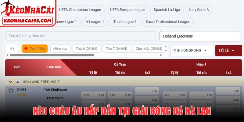 Kèo châu Âu hấp dẫn tại giải bóng đá Hà Lan